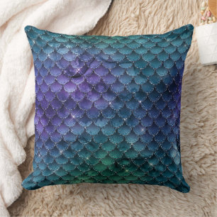 Mystical Dark Mermaid Scales & Ocean Trident illow Throw Pillow
