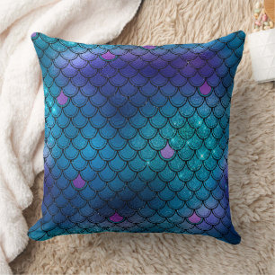 Mystical Dark Mermaid Scales & Ocean Trident illow Throw Pillow