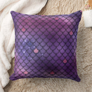 Mystical Dark Mermaid Scales & Ocean Trident illow Throw Pillow