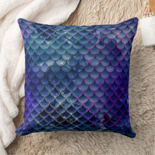 Mystical Dark Mermaid Scales & Ocean Trident illow Throw Pillow