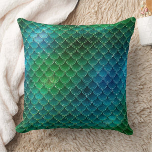 Mystical Dark Mermaid Scales & Ocean Trident illow Throw Pillow
