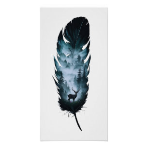 Mystical Deer in Forest Feather Large 1:2 Poster