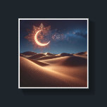 Mystical Desert Night Wall Art - Glowing Geometric<br><div class="desc">A breathtaking digital masterpiece featuring a radiant, geometric crescent moon and intricate star patterns illuminating a vast desert landscape. The warm, glowing light of the celestial symbols contrasts beautifully with the deep blue night sky and the rhythmic textures of the golden sand dunes. This enchanting piece brings a sense of...</div>