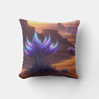 Mystical Desert with Futurist City Throw Pillow