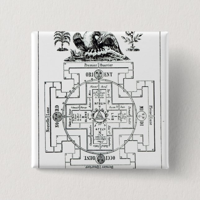 Mystical diagram of Solomon's 2 Inch Square Button (Front)