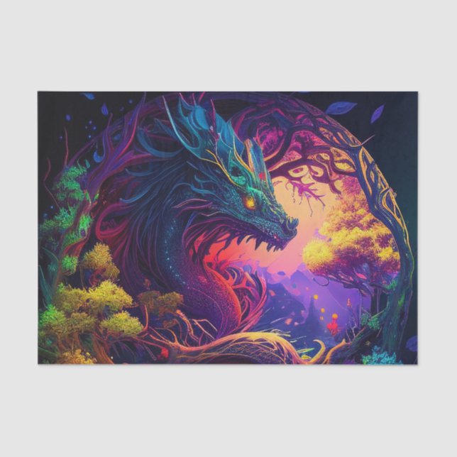 Mystical Dragon Enchanted Forest Fantasy Decoupage Tissue Paper (Front)