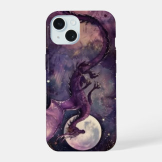 Mystical Dragon Moon Phone Case, Purple Fantasy Dr iPhone 15 Case