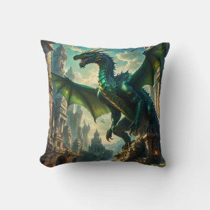 Mystical Dragon Over Ancient Ruins Throw Pillow