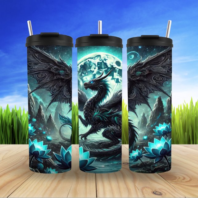 Mystical Dragon Under Moonlight Glow Thermal Tumbler (Creator Uploaded)