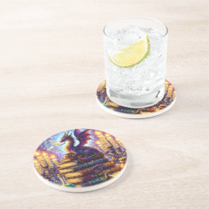 Mystical Dragon Wizard Books Coaster