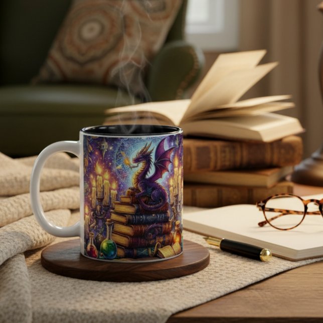 Mystical Dragon Wizard Books Two-Tone Coffee Mug (Creator Uploaded)