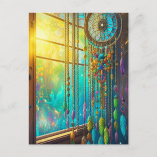 Mystical Dreamcatcher in Window Purple Green Postcard