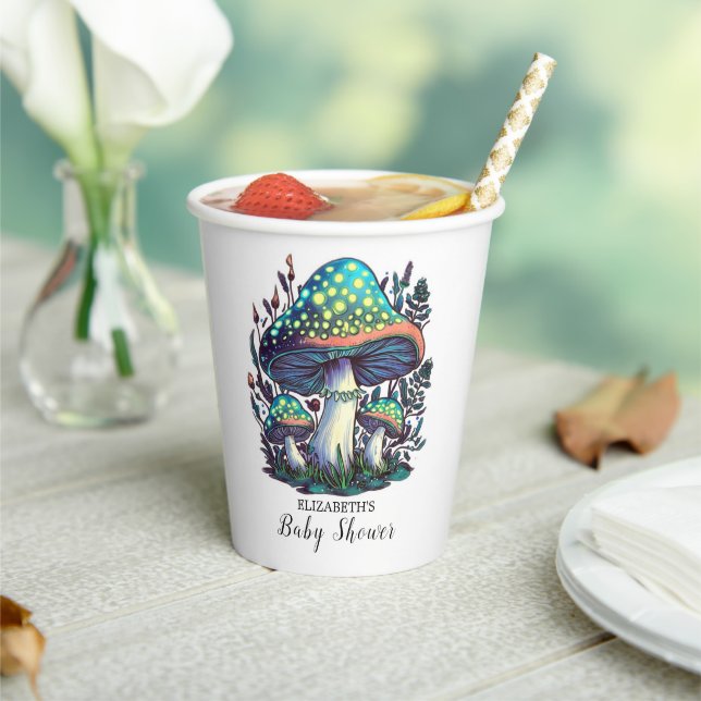 Mystical Dreamy Mushroom Baby Shower Paper Cups (Insitu)