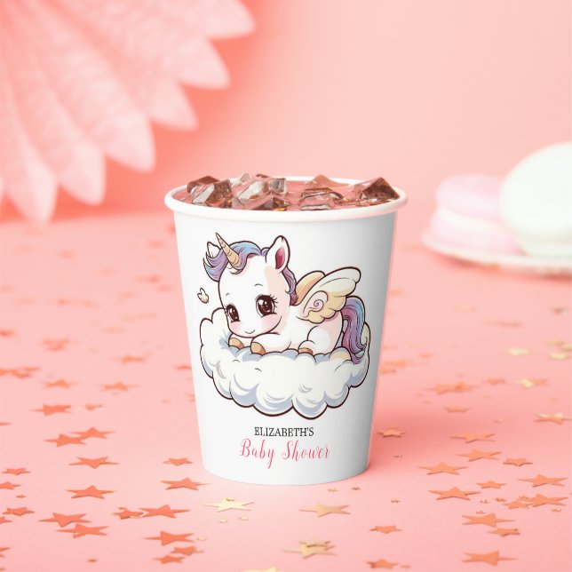Mystical Dreamy Unicorn Baby Shower Paper Cups (Insitu)