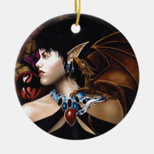 Mystical Elf Dragon Companion Butterfly Fantasy Ceramic Ornament