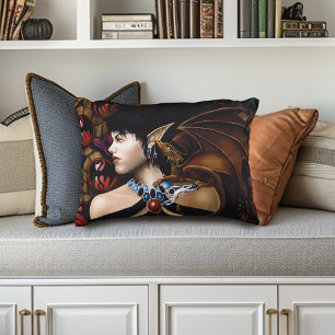 Mystical Elf Dragon Companion Butterfly Fantasy Decorative Pillow