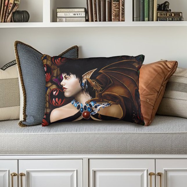 Mystical Elf Dragon Companion Butterfly Fantasy Decorative Pillow (Creator Uploaded)