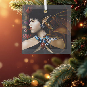 Mystical Elf Dragon Companion Butterfly Fantasy Glass Ornament