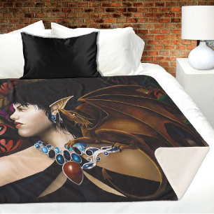 Mystical Elf Dragon Companion Butterfly Fantasy Sherpa Blanket