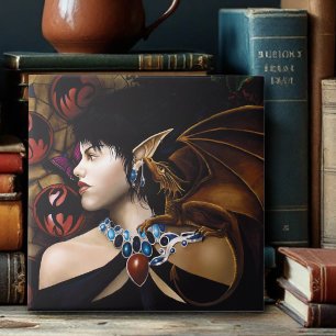 Mystical Elf Dragon Companion Butterfly Fantasy Tile