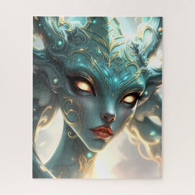 Mystical Emerald Goddess with Glowing Ember Eyes Jigsaw Puzzle (Vertical)