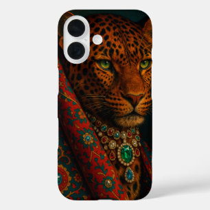 Mystical Emerald Jaguar Portrait with Embellished iPhone 16 Case