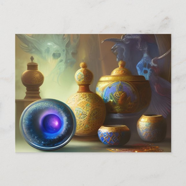 Mystical Enamel Bottles & Bowls Digital Art   Postcard (Front)