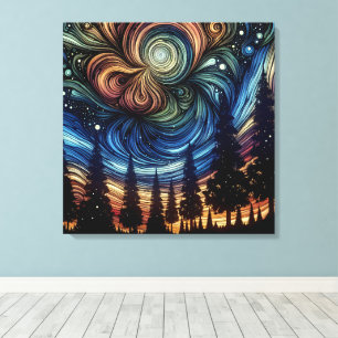 Mystical Ethereal Art with Trees and Night Sky  Canvas Print