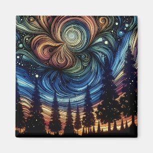 Mystical Ethereal Art with Trees and Night Sky Magnet