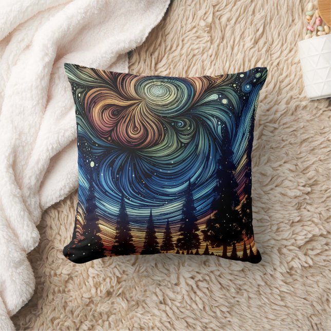 Mystical Ethereal Art with Trees and Night Sky  Throw Pillow (Blanket)