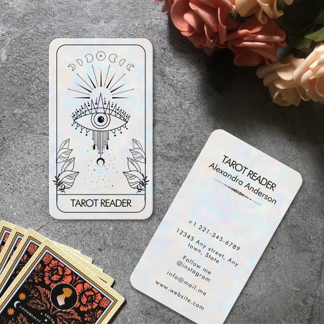 Mystical Evil Eye Celestial Tarot Holographic  Business Card (Creator Uploaded)