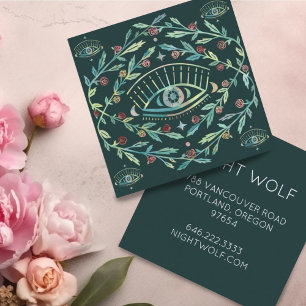 Mystical Eye Roses Vines Magical Boho Colourful Square Business Card