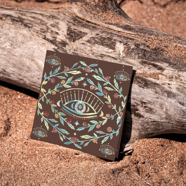 Mystical Eye Roses Vines Magical Boho Colourful   Square Business Card (Creator Uploaded)