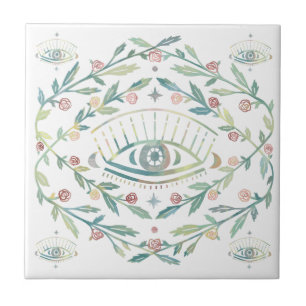 Mystical Eye Roses Vines Magical Boho Colourful Tile