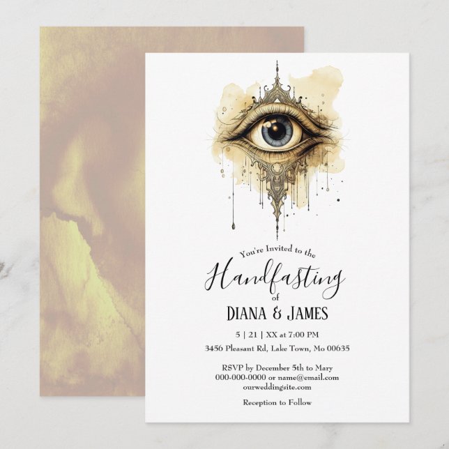 Mystical Eye Simple Gothic Steampunk Handfasting Invitation (Front/Back)