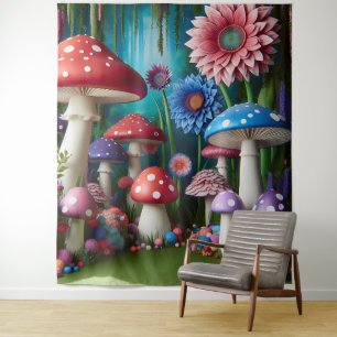 Mystical Fairy Tale Mushroom Forest Hanging Tapestry