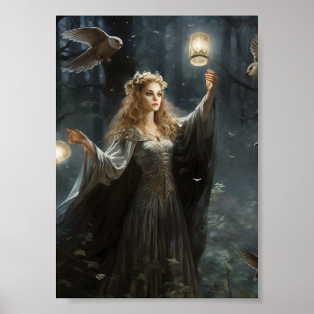 Mystical Fairy with pet Owl, fantasy Poster (Front)