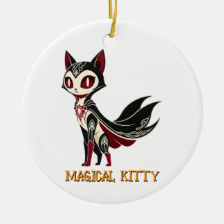 Mystical Fantasy Cat Cartoon Graphic Ceramic Ornament