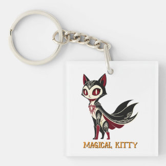 Mystical Fantasy Cat Cartoon Graphic Keychain
