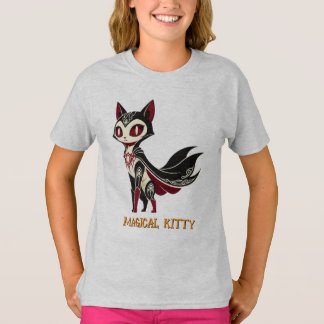 Mystical Fantasy Cat Cartoon Graphic T-Shirt