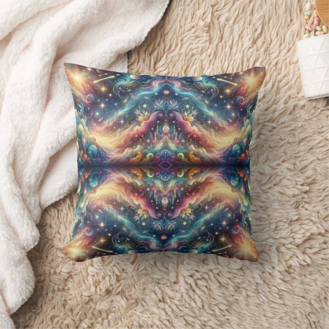 Mystical Fantasy Colourful Celestial Faraway Castl Throw Pillow (Blanket)
