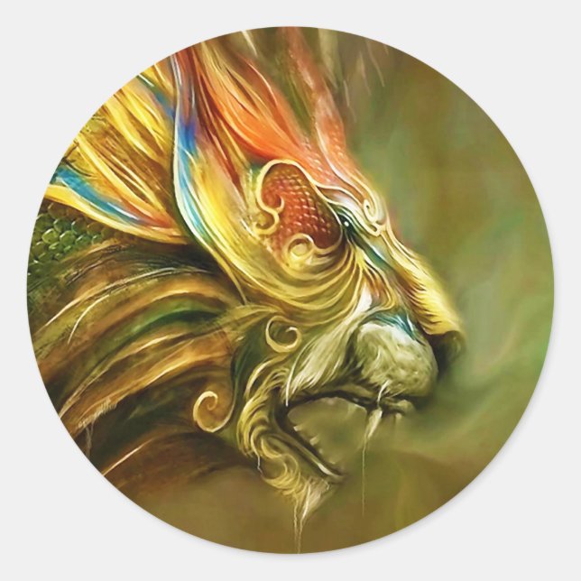 Mystical Fantasy Lion's Head Profile Classic Round Sticker (Front)