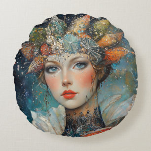 Mystical Fantasy Strong Woman Round Pillow