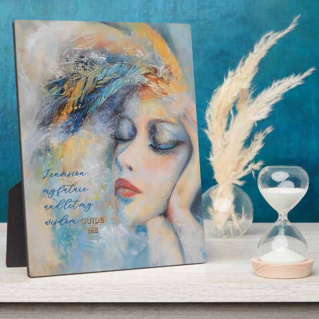 Mystical Feather Woman Tabletop Plaque with Easel (Side)