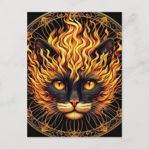 Mystical Fire Cat Mandala Design Postcard