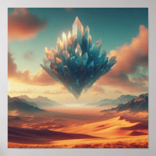 Mystical Floating Crystal Above Sunlit Desert Poster