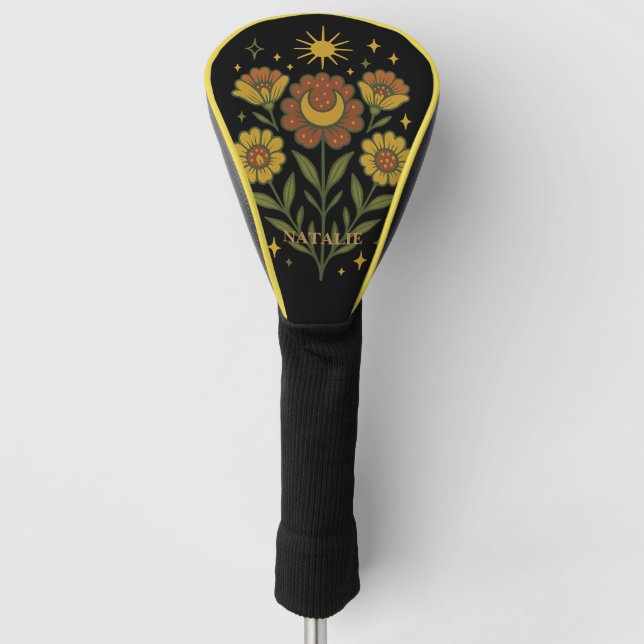 Mystical Folk Flowers Custom Name Golf Head Cover (Front)