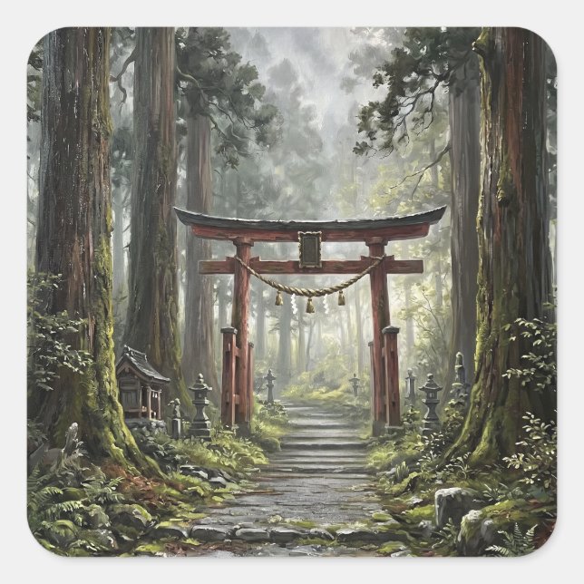 Mystical forest and torii gate that symbolizes it square sticker (Front)