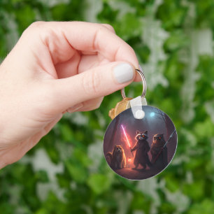 Mystical Forest Battle Animals Art Keychain