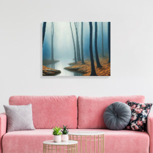 Mystical Forest Blue Forest Pond Landscape Canvas Print